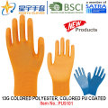 13G Colored Polyester Shell Colorido PU revestido luvas (PU5101) com CE, En388, En420, luvas de trabalho